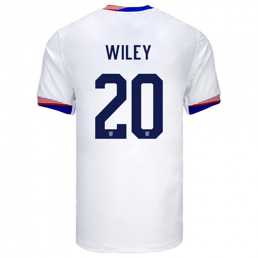 Hombre Camiseta Estados Unidos Caleb Wiley #20 Blanco 1ª Equipación 24-26 La Camisa Chile