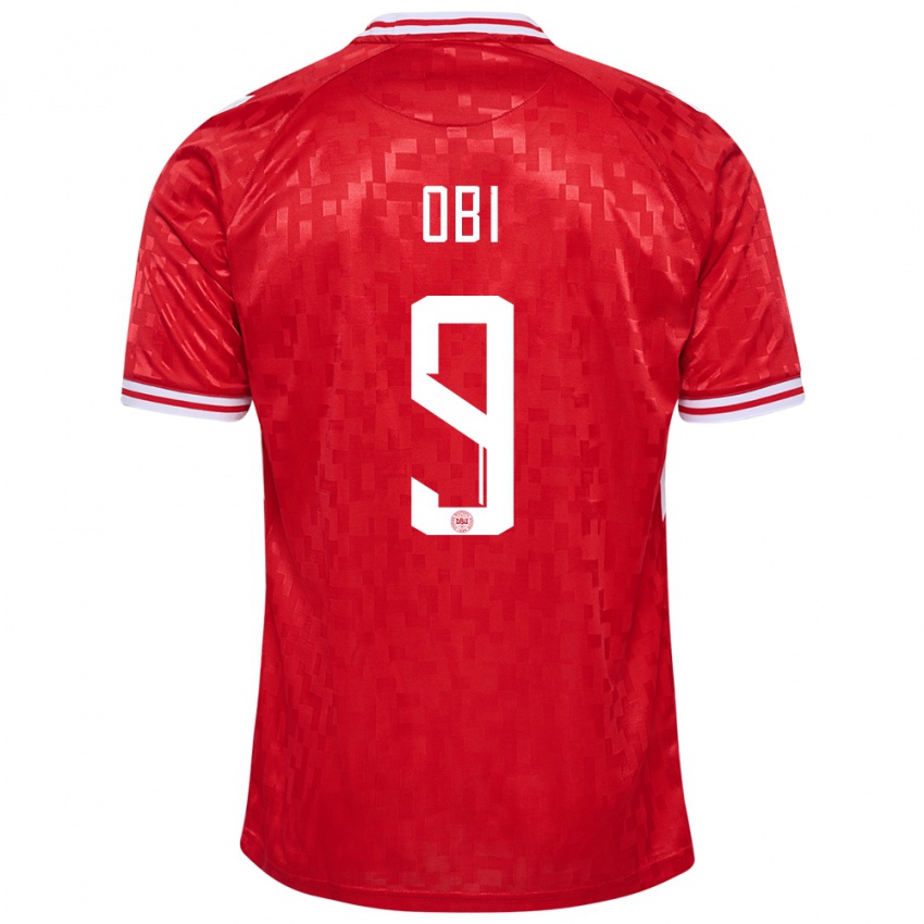 Hombre Camiseta Dinamarca Chido Obi #9 Rojo 1ª Equipación 24-26 La Camisa Chile