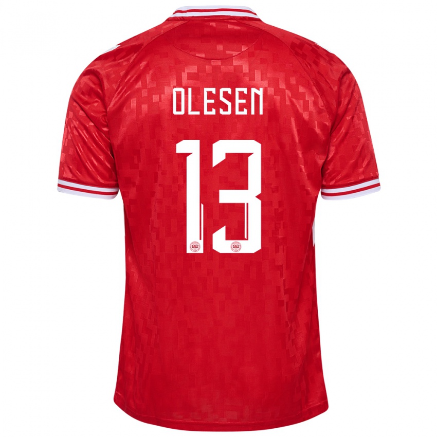 Hombre Camiseta Dinamarca Karoline Olesen #13 Rojo 1ª Equipación 24-26 La Camisa Chile