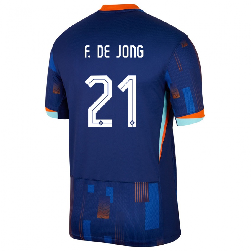 Hombre Camiseta Países Bajos Frenkie De Jong #21 Azul 2ª Equipación 24-26 La Camisa Chile