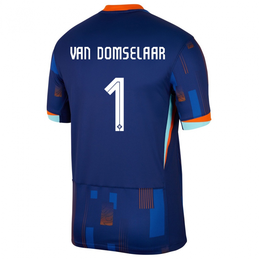 Hombre Camiseta Países Bajos Daphne Van Domselaar #1 Azul 2ª Equipación 24-26 La Camisa Chile