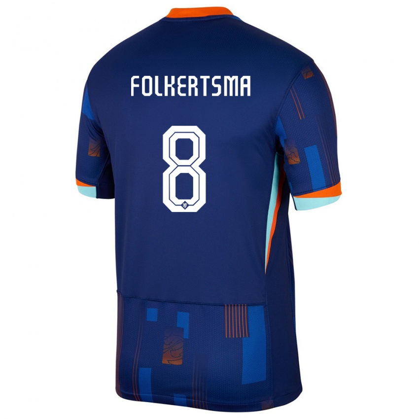Hombre Camiseta Países Bajos Sisca Folkertsma #8 Azul 2ª Equipación 24-26 La Camisa Chile