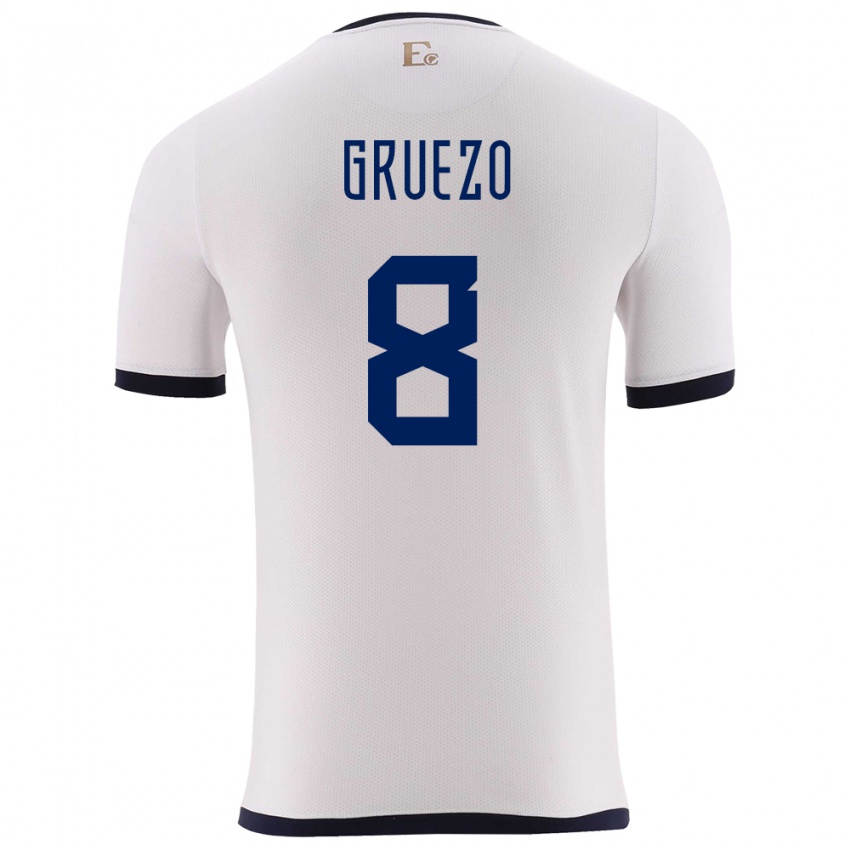 Hombre Camiseta Ecuador Carlos Gruezo #8 Blanco 2ª Equipación 24-26 La Camisa Chile