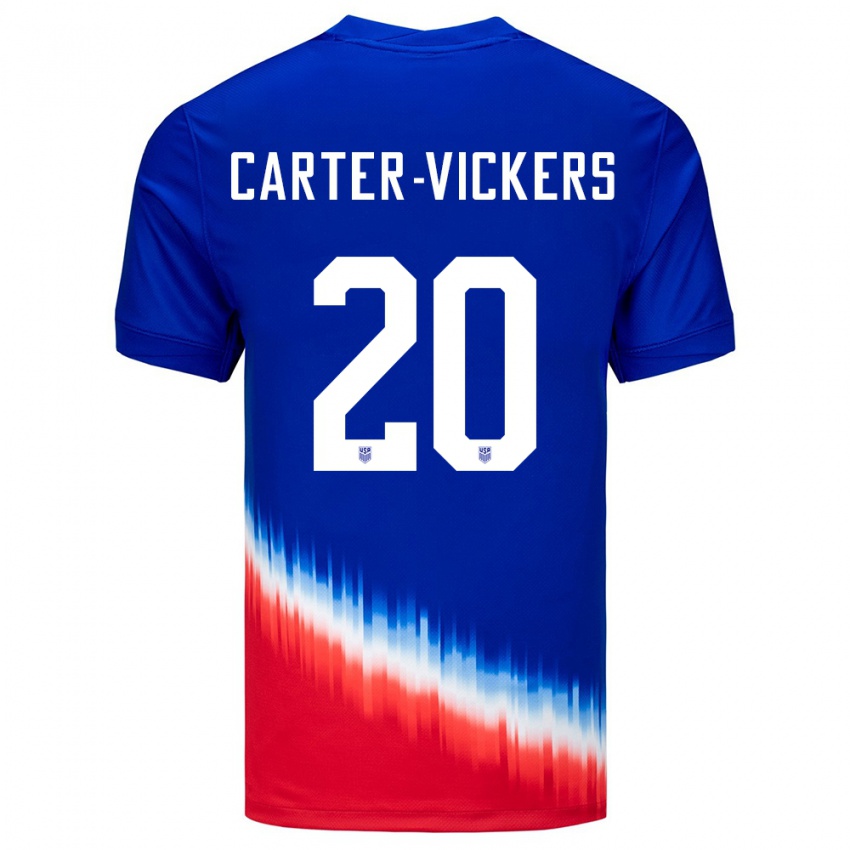 Hombre Camiseta Estados Unidos Cameron Carter-Vickers #20 Azul 2ª Equipación 24-26 La Camisa Chile