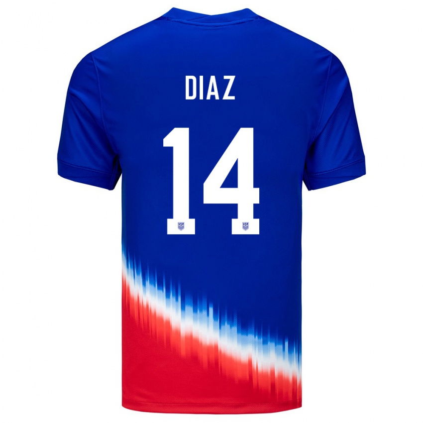Hombre Camiseta Estados Unidos Christian Diaz #14 Azul 2ª Equipación 24-26 La Camisa Chile