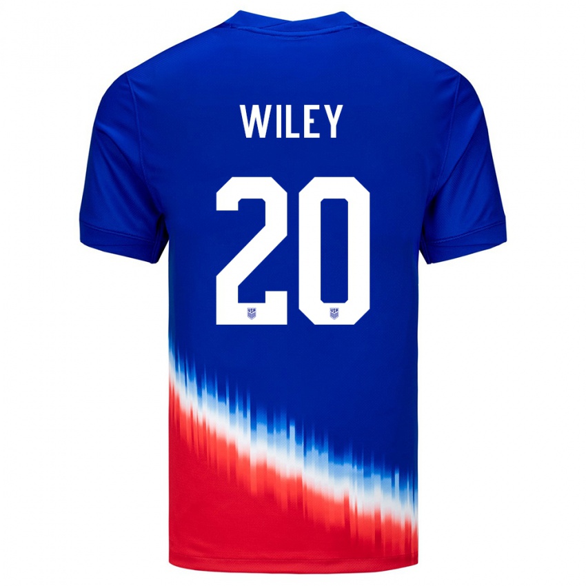 Hombre Camiseta Estados Unidos Caleb Wiley #20 Azul 2ª Equipación 24-26 La Camisa Chile
