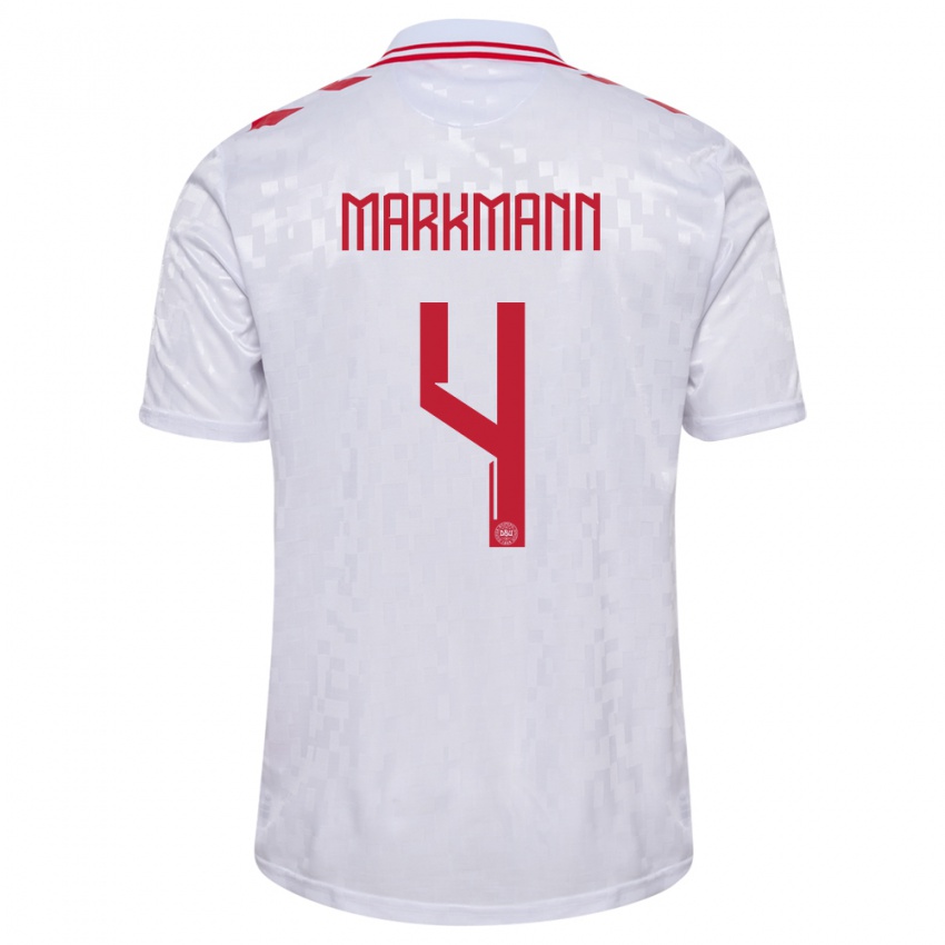 Hombre Camiseta Dinamarca Noah Markmann #4 Blanco 2ª Equipación 24-26 La Camisa Chile