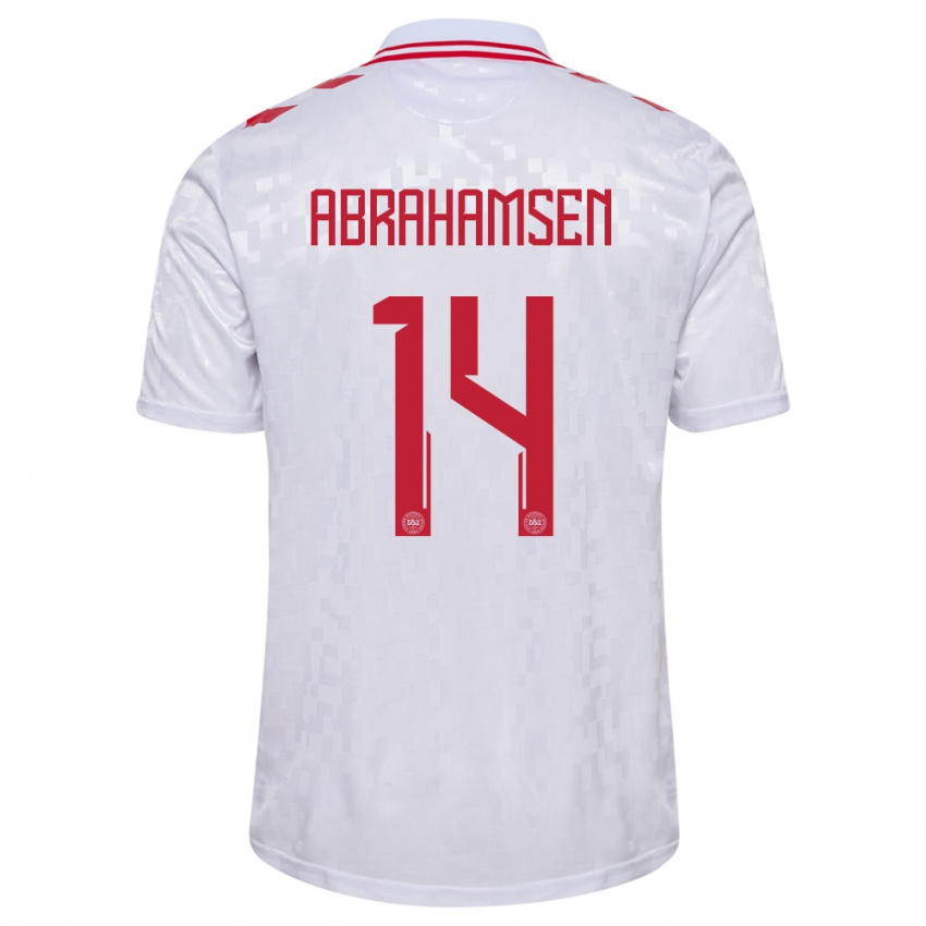 Hombre Camiseta Dinamarca Mads Abrahamsen #14 Blanco 2ª Equipación 24-26 La Camisa Chile