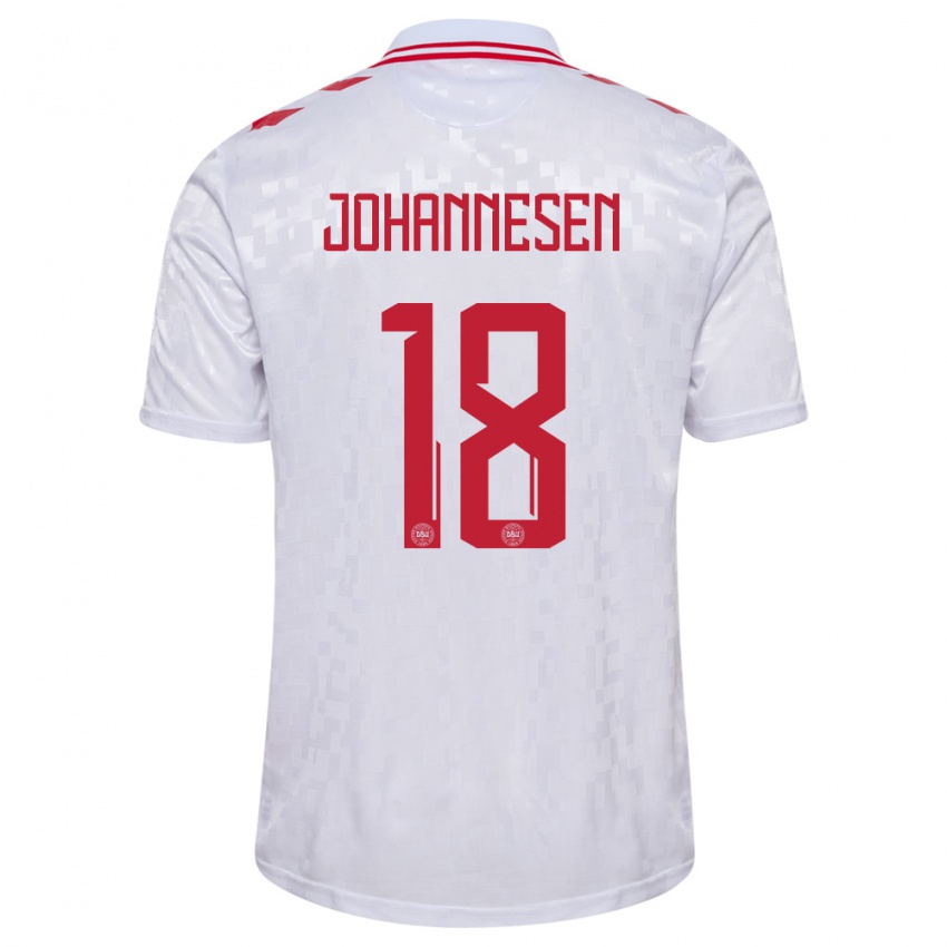 Hombre Camiseta Dinamarca Sofus Johannesen #18 Blanco 2ª Equipación 24-26 La Camisa Chile