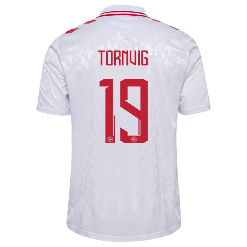 Hombre Camiseta Dinamarca Nicolaj Tornvig #19 Blanco 2ª Equipación 24-26 La Camisa Chile