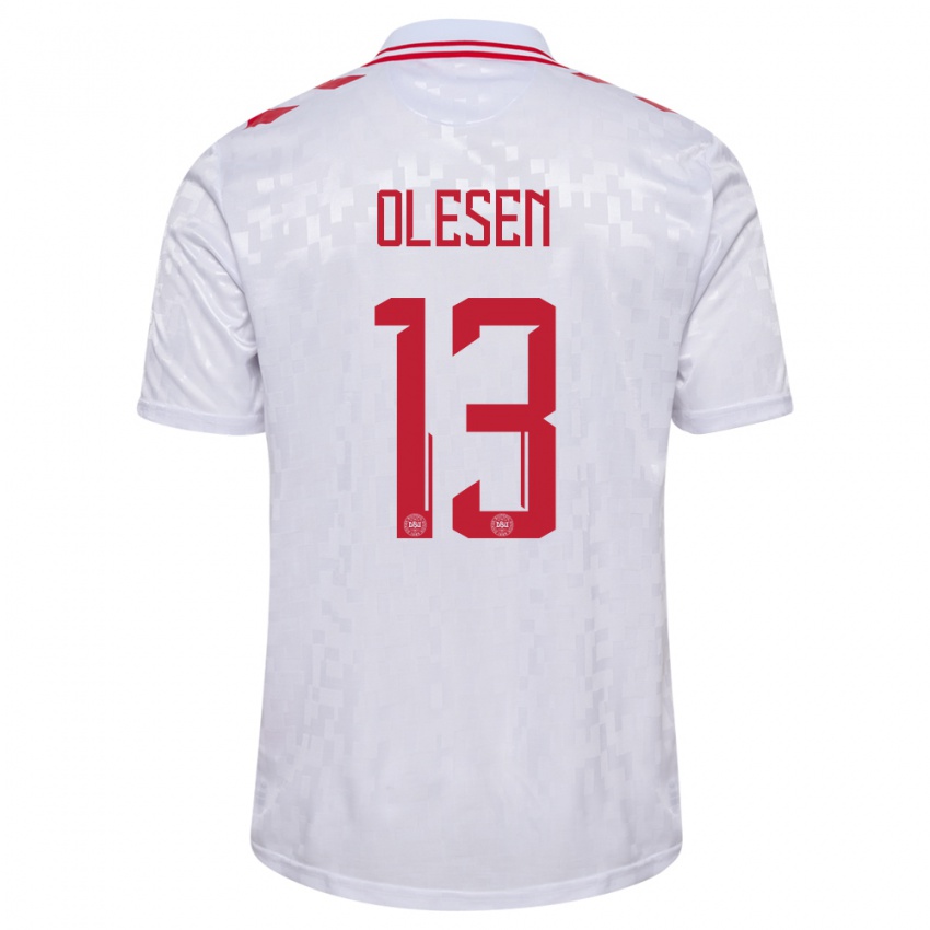Hombre Camiseta Dinamarca Karoline Olesen #13 Blanco 2ª Equipación 24-26 La Camisa Chile