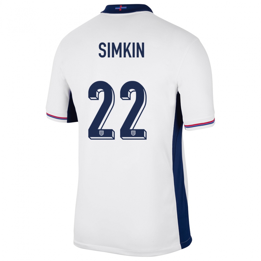 Mujer Camiseta Inglaterra Tommy Simkin #22 Blanco 1ª Equipación 24-26 La Camisa Chile