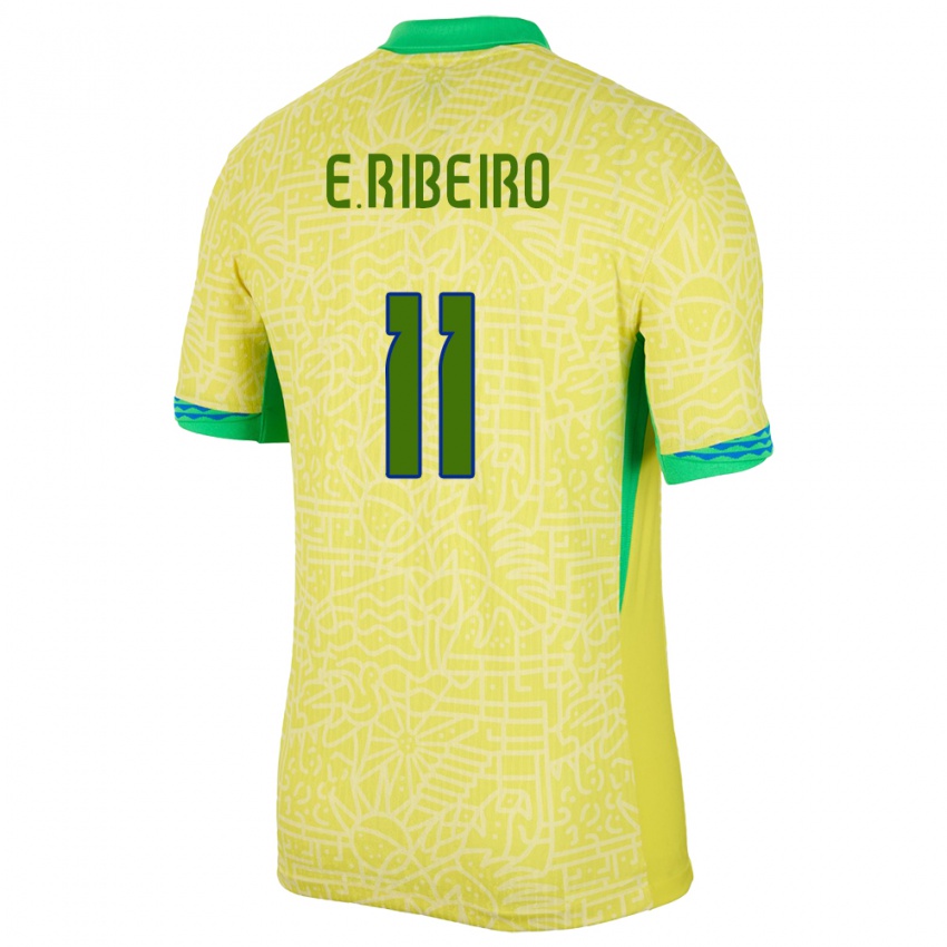 Mujer Camiseta Brasil Everton Ribeiro #11 Amarillo 1ª Equipación 24-26 La Camisa Chile