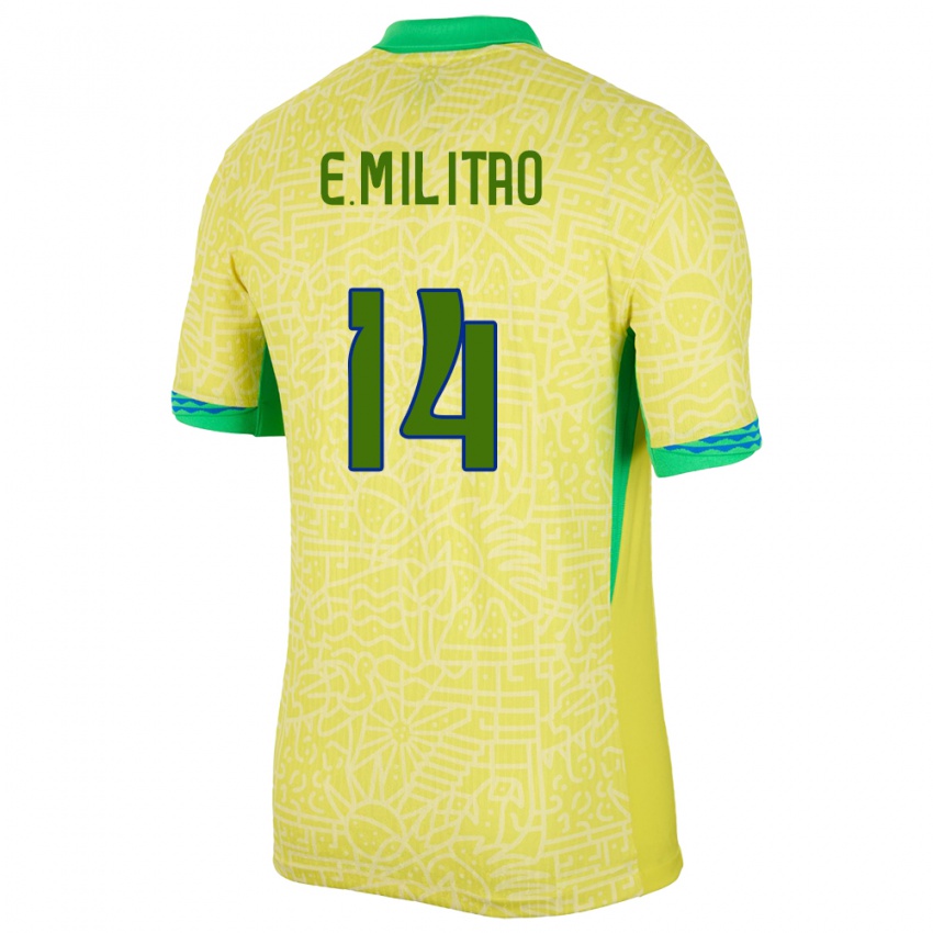 Mujer Camiseta Brasil Eder Militao #14 Amarillo 1ª Equipación 24-26 La Camisa Chile