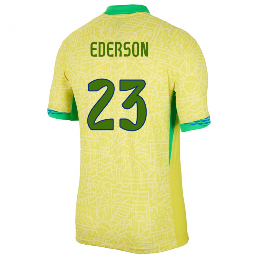 Mujer Camiseta Brasil Ederson #23 Amarillo 1ª Equipación 24-26 La Camisa Chile