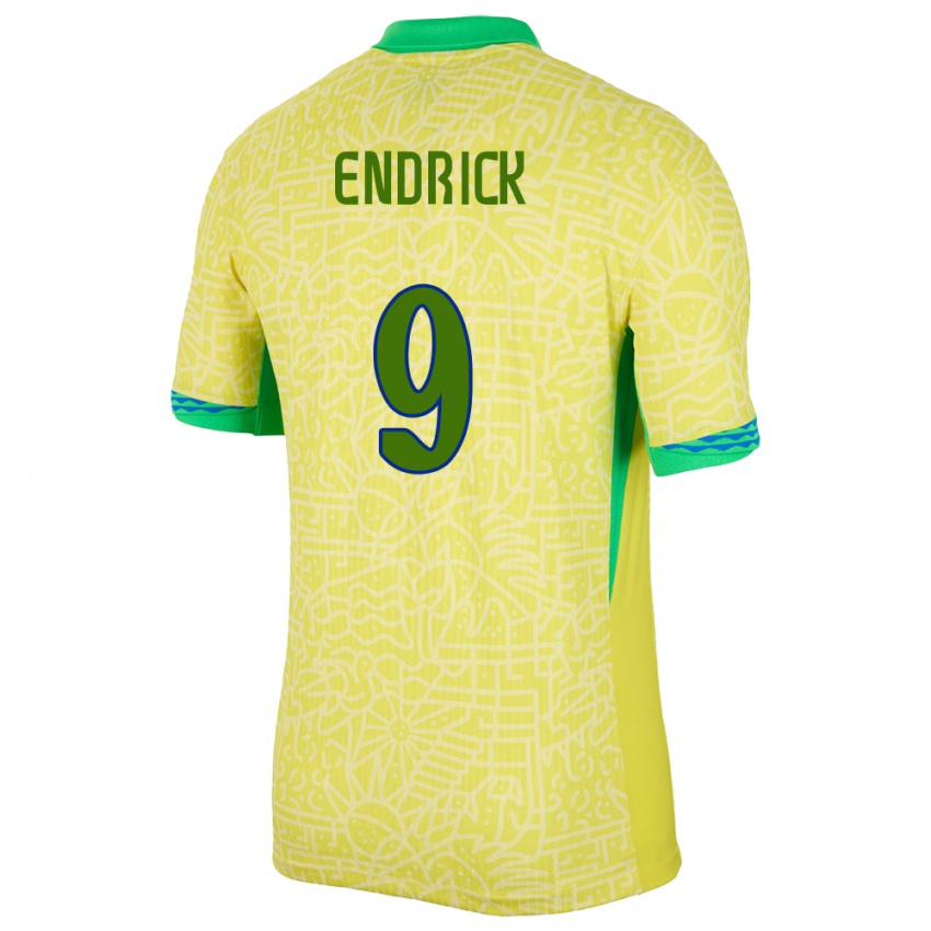Mujer Camiseta Brasil Endrick #9 Amarillo 1ª Equipación 24-26 La Camisa Chile
