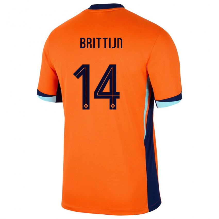 Mujer Camiseta Países Bajos Philip Brittijn #14 Naranja 1ª Equipación 24-26 La Camisa Chile