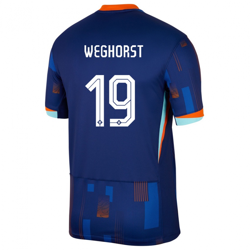 Mujer Camiseta Países Bajos Wout Weghorst #19 Azul 2ª Equipación 24-26 La Camisa Chile