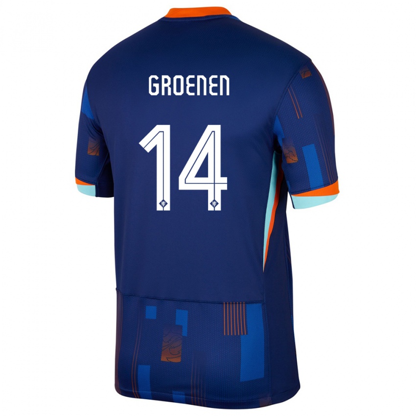 Mujer Camiseta Países Bajos Jackie Groenen #14 Azul 2ª Equipación 24-26 La Camisa Chile