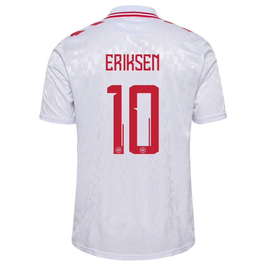 Mujer Camiseta Dinamarca Christian Eriksen #10 Blanco 2ª Equipación 24-26 La Camisa Chile