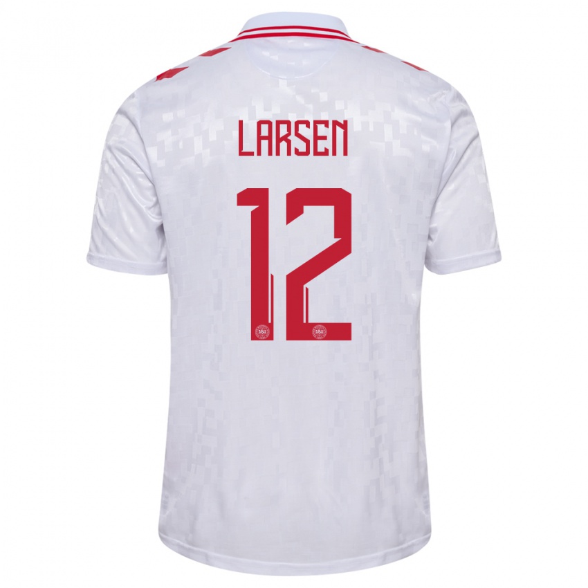 Mujer Camiseta Dinamarca Stine Larsen #12 Blanco 2ª Equipación 24-26 La Camisa Chile