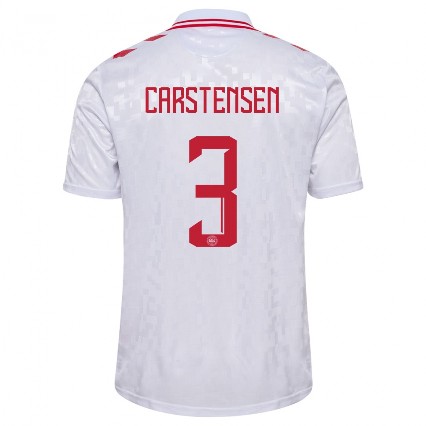 Mujer Camiseta Dinamarca Rasmus Carstensen #3 Blanco 2ª Equipación 24-26 La Camisa Chile