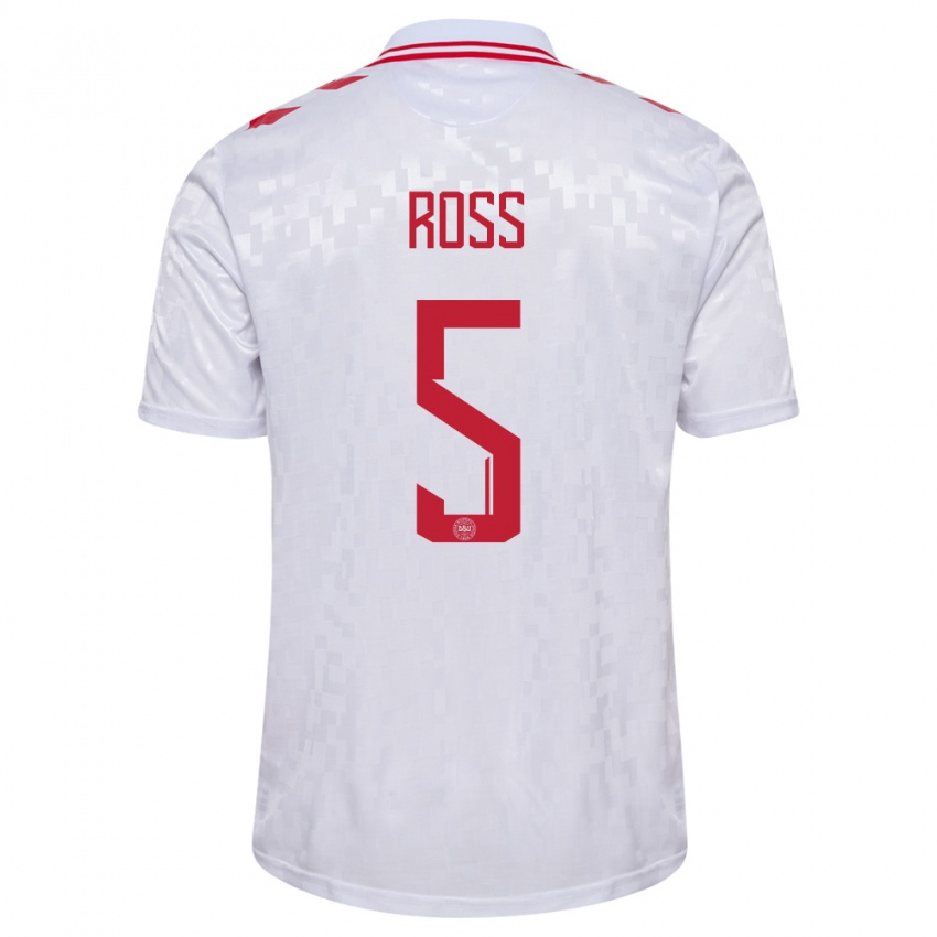 Mujer Camiseta Dinamarca Mathias Ross #5 Blanco 2ª Equipación 24-26 La Camisa Chile