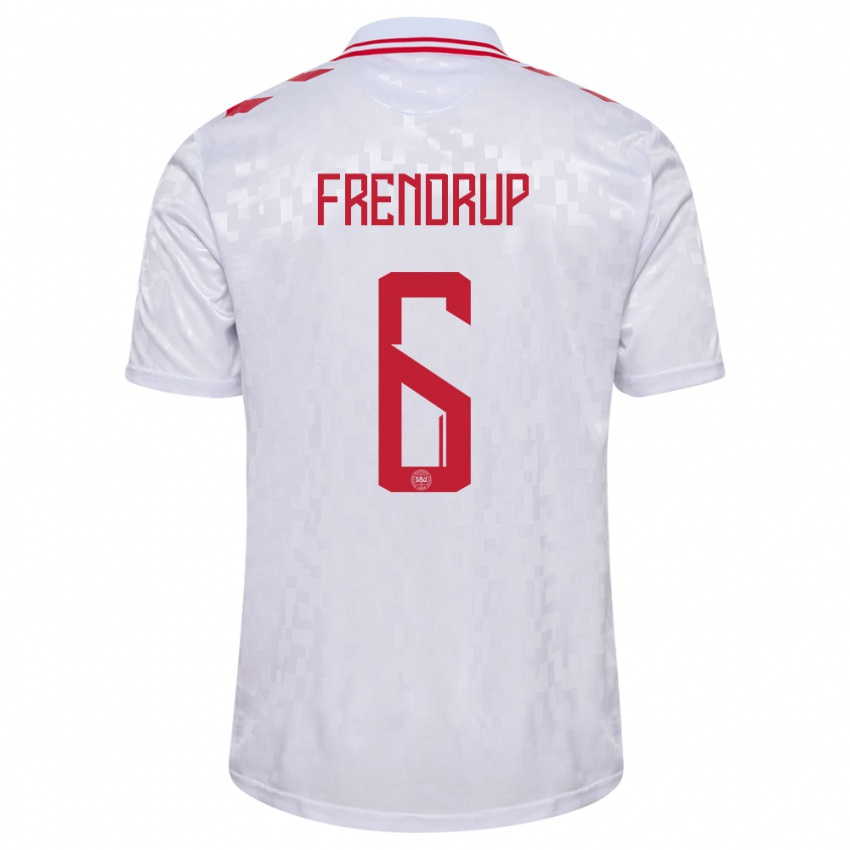Mujer Camiseta Dinamarca Morten Frendrup #6 Blanco 2ª Equipación 24-26 La Camisa Chile