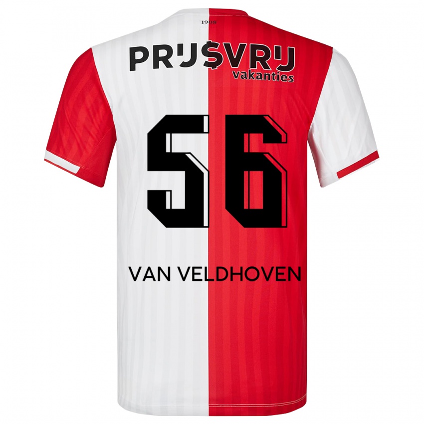 Niño Camiseta Kars Van Veldhoven #56 Rojo Blanco 1ª Equipación 2023/24 La Camisa Chile