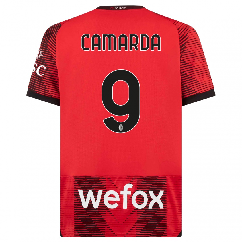 Niño Camiseta Francesco Camarda #9 Negro Rojo 1ª Equipación 2023/24 La Camisa Chile