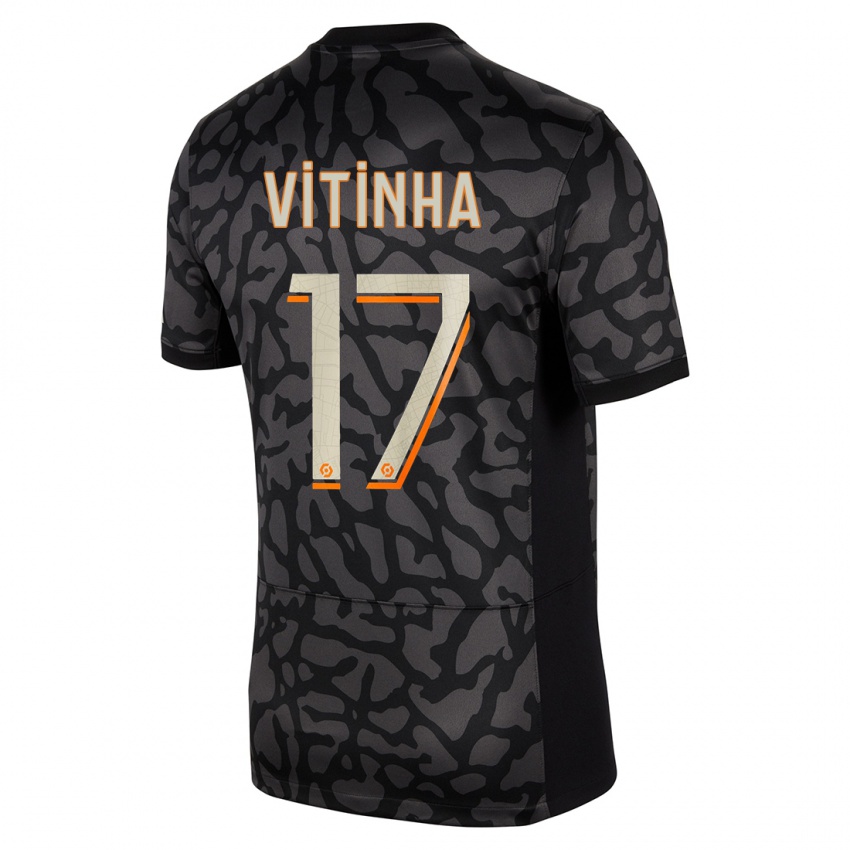 Niño Camiseta Vitinha #17 Negro Equipación Tercera 2023/24 La Camisa Chile
