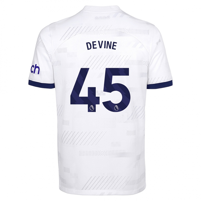 Hombre Camiseta Alfie Devine #45 Blanco 1ª Equipación 2023/24 La Camisa Chile