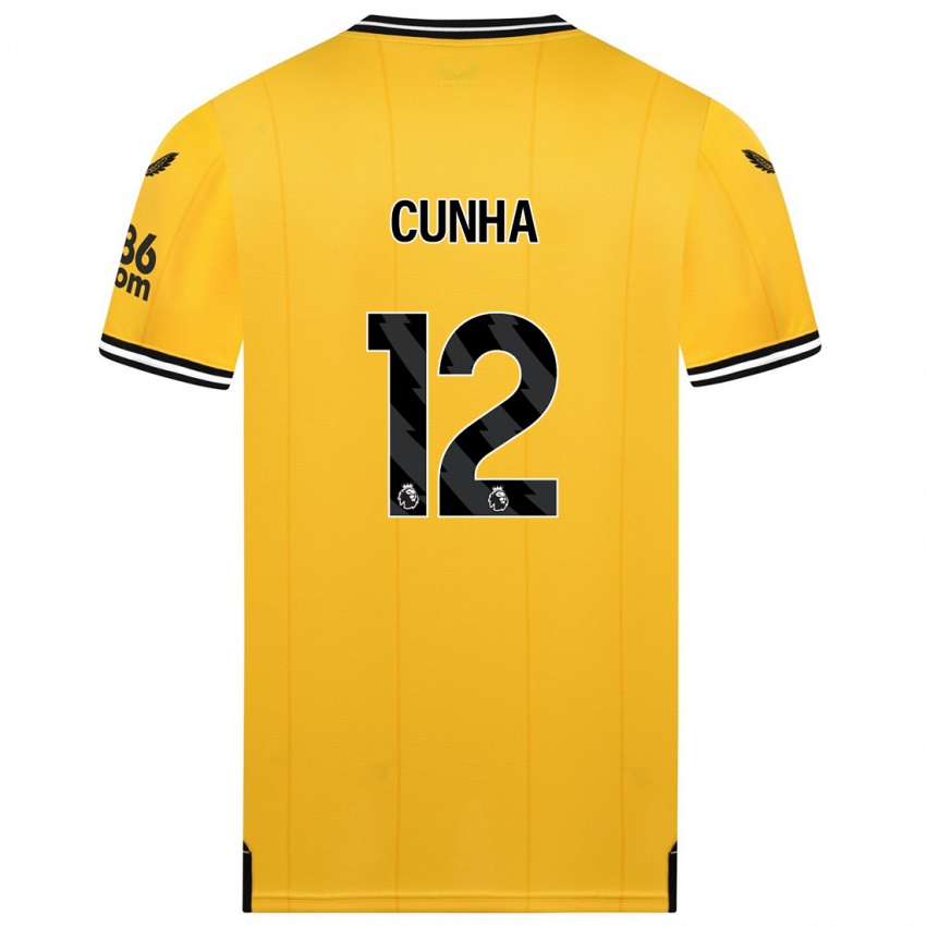 Hombre Camiseta Matheus Cunha #12 Amarillo 1ª Equipación 2023/24 La Camisa Chile