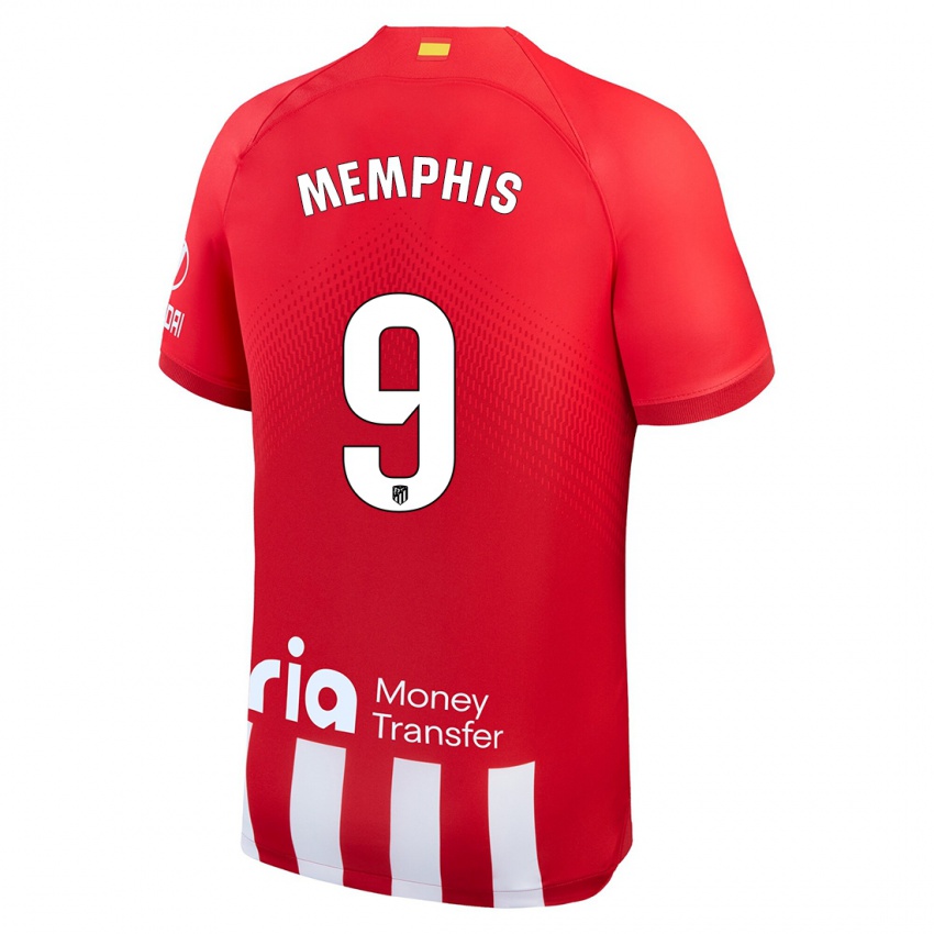 Hombre Camiseta Memphis Depay #9 Rojo Blanco 1ª Equipación 2023/24 La Camisa Chile