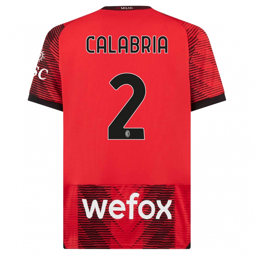 Hombre Camiseta Davide Calabria #2 Negro Rojo 1ª Equipación 2023/24 La Camisa Chile