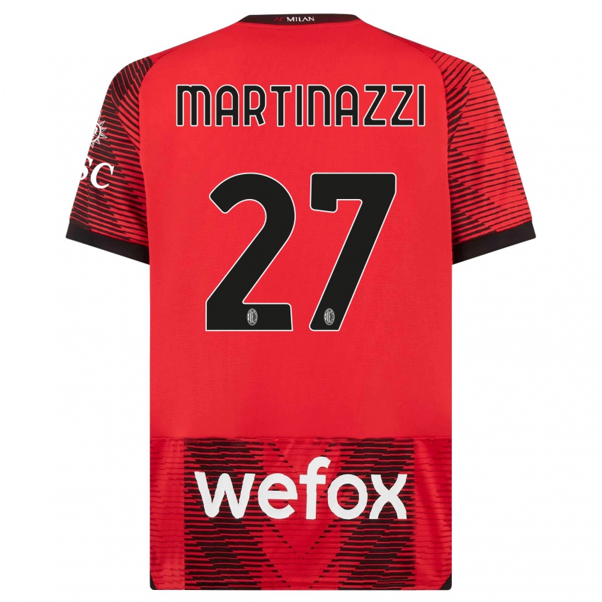 Hombre Camiseta Luca Martinazzi #27 Negro Rojo 1ª Equipación 2023/24 La Camisa Chile