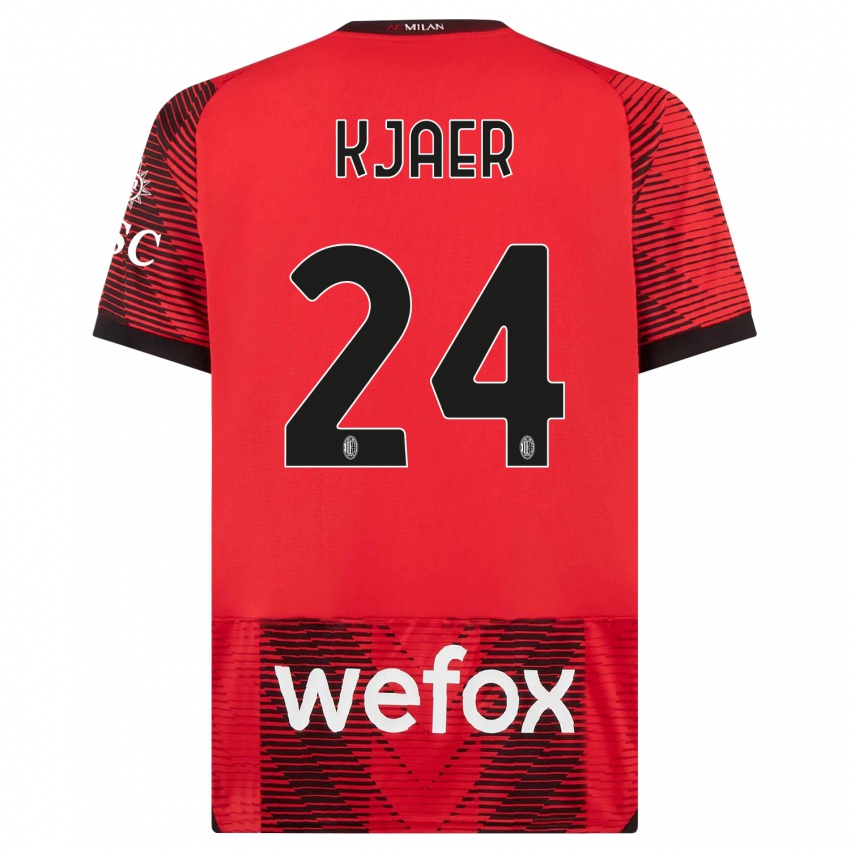 Hombre Camiseta Simon Kaer #24 Negro Rojo 1ª Equipación 2023/24 La Camisa Chile