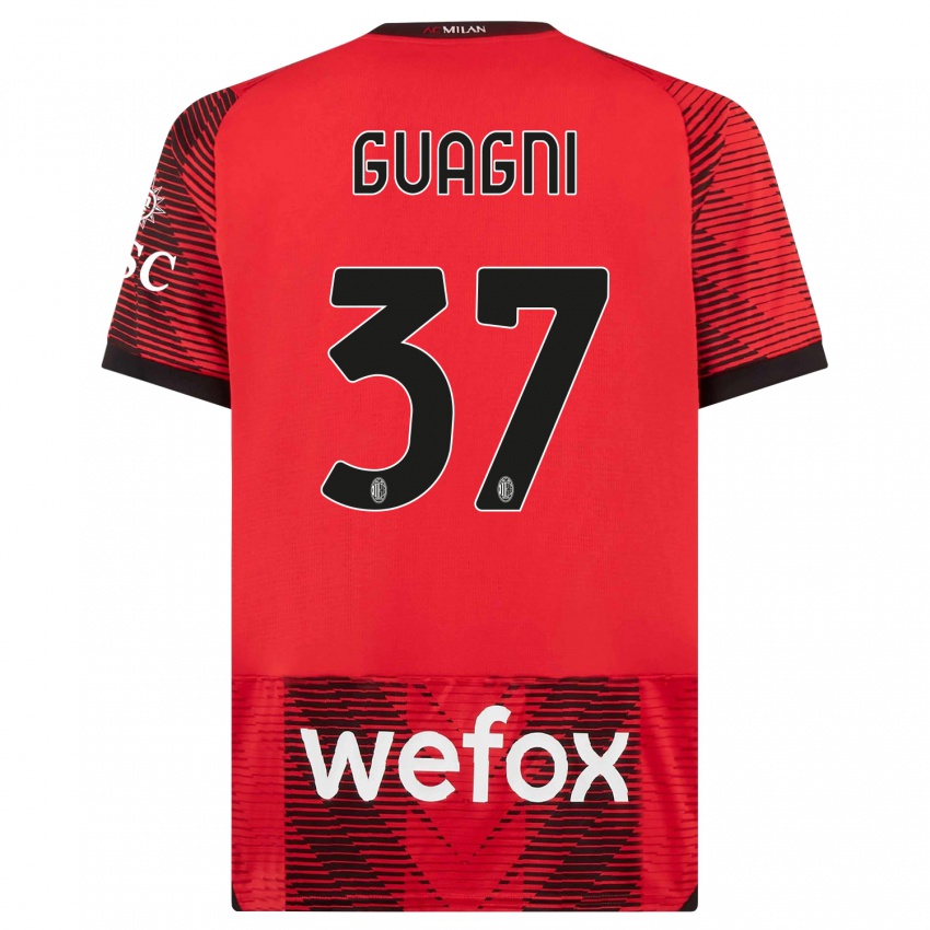 Hombre Camiseta Alia Guagni #37 Negro Rojo 1ª Equipación 2023/24 La Camisa Chile