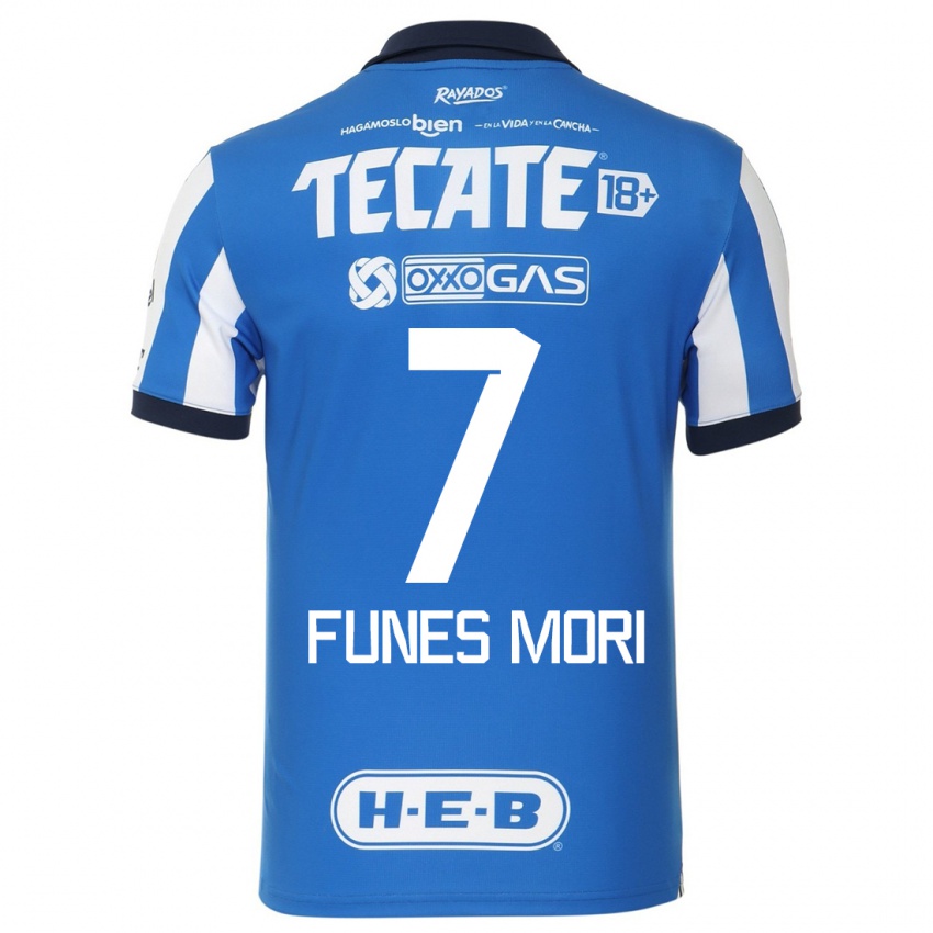 Hombre Camiseta Rogelio Funes Mori #7 Azul Blanco 1ª Equipación 2023/24 La Camisa Chile