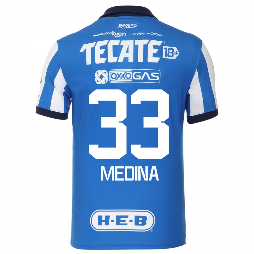 Hombre Camiseta Stefan Medina #33 Azul Blanco 1ª Equipación 2023/24 La Camisa Chile