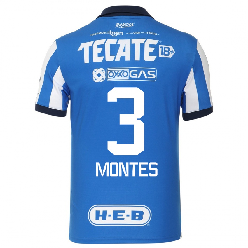 Hombre Camiseta Cesar Montes #3 Azul Blanco 1ª Equipación 2023/24 La Camisa Chile