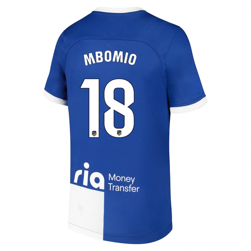 Hombre Camiseta Rony Mbomio #18 Azul Blanco 2ª Equipación 2023/24 La Camisa Chile