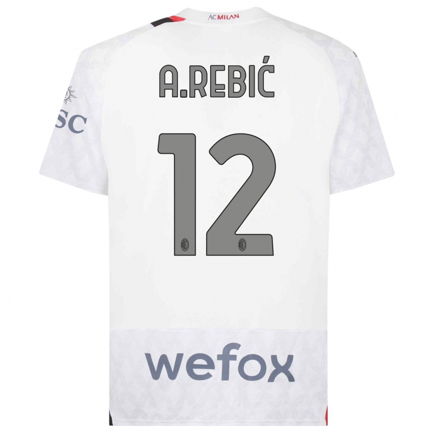 Hombre Camiseta Ante Rebic #12 Blanco 2ª Equipación 2023/24 La Camisa Chile