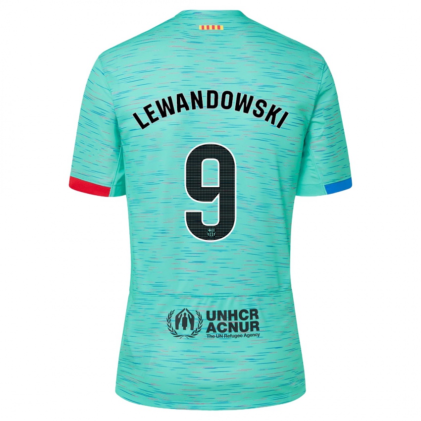 Hombre Camiseta Robert Lewandowski #9 Aguamarina Clara Equipación Tercera 2023/24 La Camisa Chile