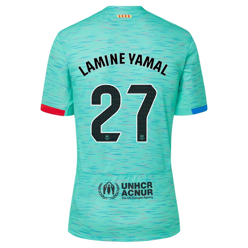 Hombre Camiseta Lamine Yamal #27 Aguamarina Clara Equipación Tercera 2023/24 La Camisa Chile