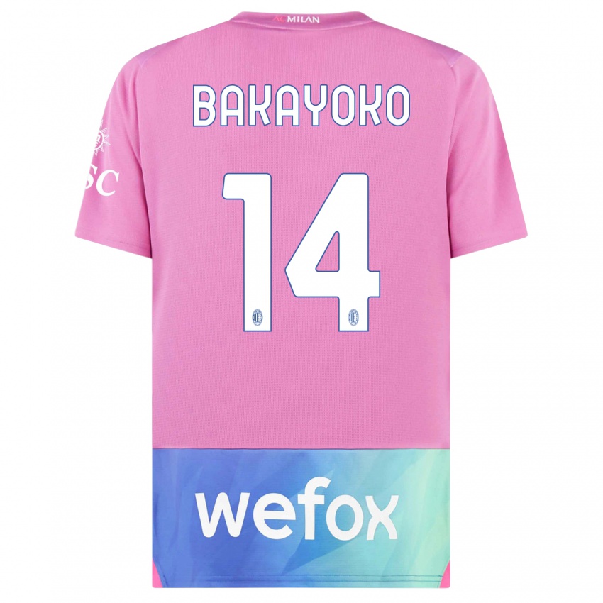 Hombre Camiseta Tiemoue Bakayoko #14 Rosado Morado Equipación Tercera 2023/24 La Camisa Chile