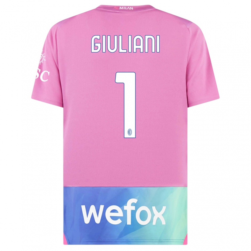Hombre Camiseta Laura Giuliani #1 Rosado Morado Equipación Tercera 2023/24 La Camisa Chile