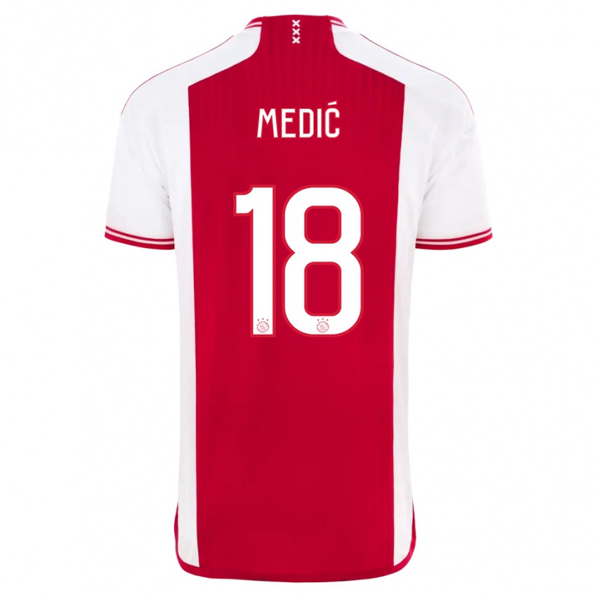 Mujer Camiseta Jakov Medic #18 Rojo Blanco 1ª Equipación 2023/24 La Camisa Chile