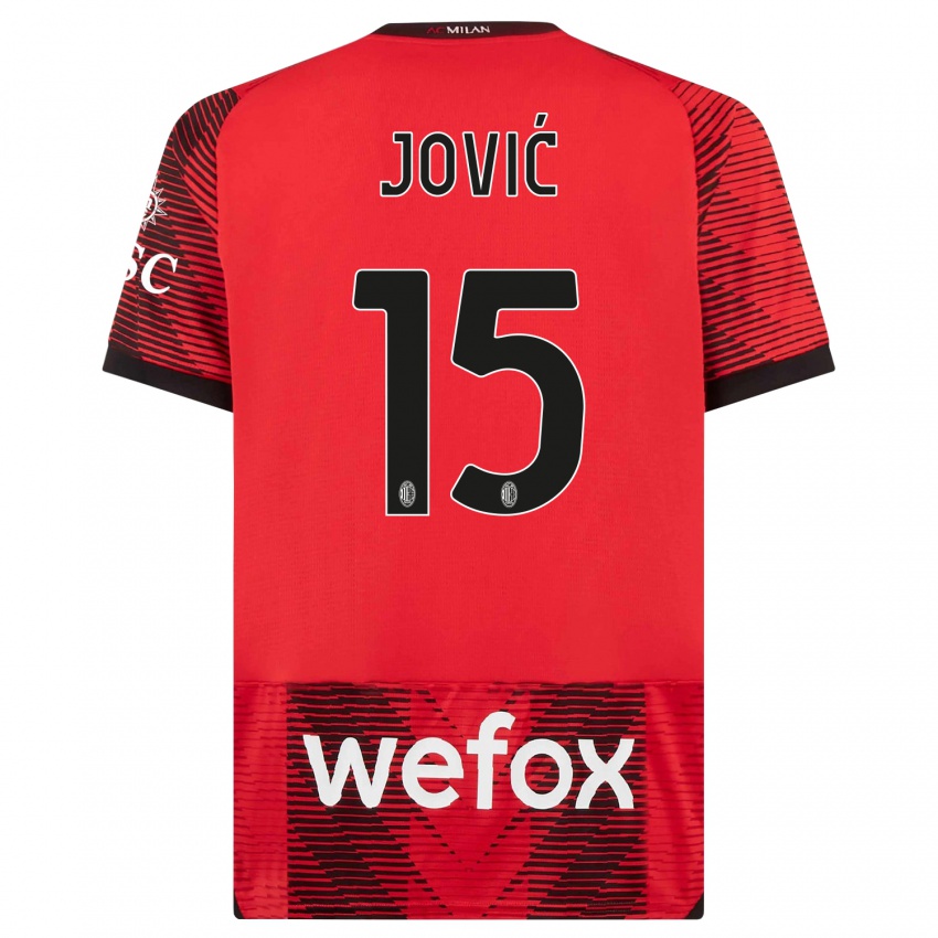 Mujer Camiseta Luka Jovic #15 Negro Rojo 1ª Equipación 2023/24 La Camisa Chile