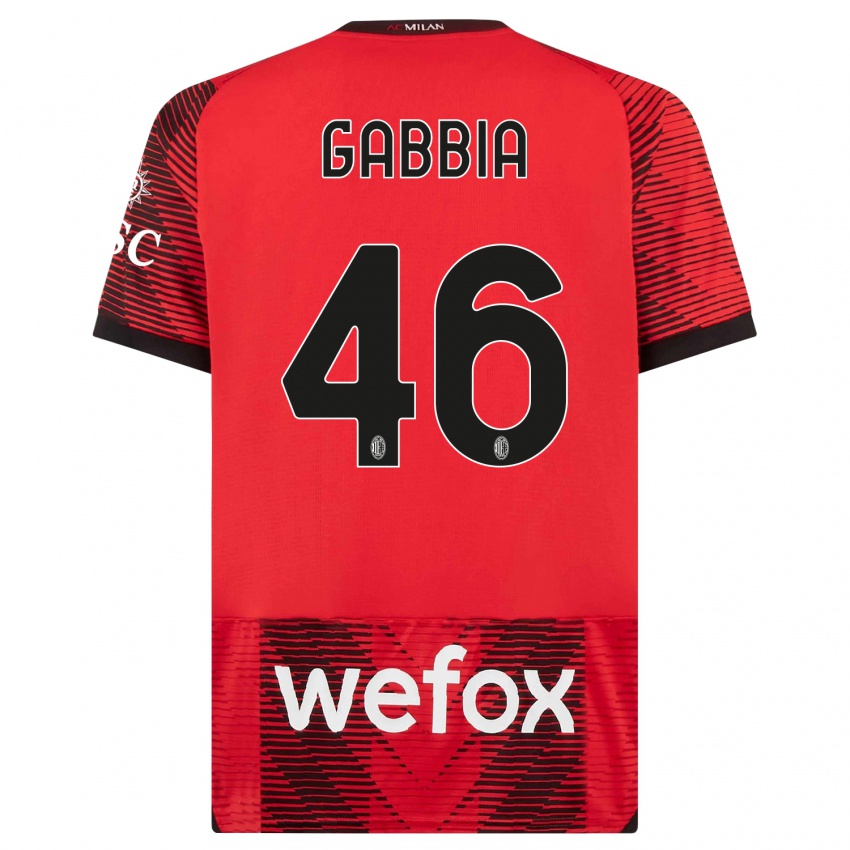 Mujer Camiseta Matteo Gabbia #46 Negro Rojo 1ª Equipación 2023/24 La Camisa Chile